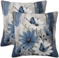 Summer Blue Grey Floral Butterfly Throw Pillow Covers 24x24 Set of 2 by KiuLoam