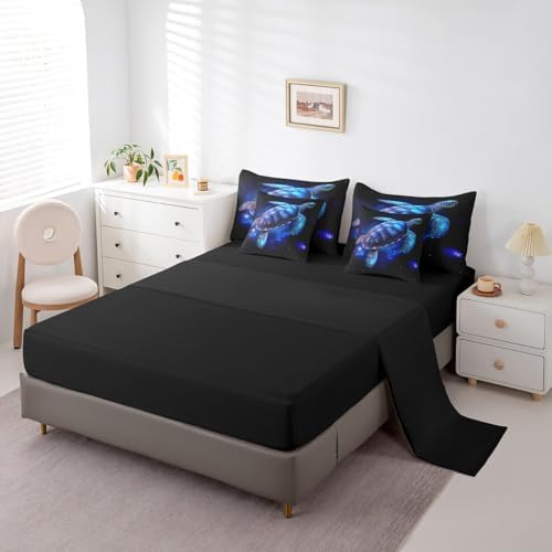 Sea Turtle King Comforter Set 7 Pieces,All Season Bed in a Bag King,Exotic Tortoise Bedding Set with Blue Galaxy Nautical Sea Animal Comforter,Flat Sheet,Fitted Sheet,Pillowcases,Pillow Shams - Image 4