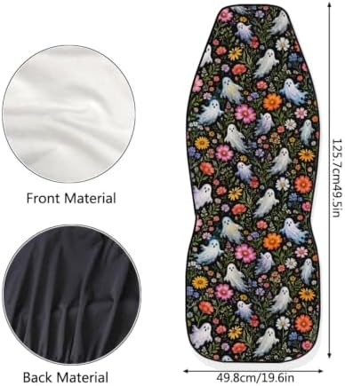 Talayituse Daisy Floral Ghost Print Car Seat Cover for Front Seats, Stretchy Soft Vehicles Seat Cover Universal Fit High Back Car Interior Accessories for SUV Van Sedan Halloween Decor