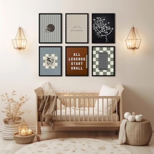 Vintage Football Nursery Wall Art Boys Room Sports Canvas Wall Decor Vintage Football Pictures Prints Boy Sports Posters Nursery Artwork Painting for Kids Toddler Bedroom 8x10 Inch Framed Set of 6 - Image 4