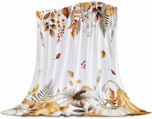 DecorLovee Fall Grey Orange Blanket 50"x80", Reversible Thanksgiving Pumpkins Throw Blanket for Couch/Bed, Brown Maple Leaf Lightweight Soft Throw Blankets for Adult, Warm Fuzzy Blankets for Winter by DecorLovee