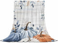 DecorLovee Orange Blue Pumpkins Fall Blanket 40"x60", Reversible Vintage Thanksgiving Throw Blanket for Couch/Bed, Botanical Lightweight Soft Throw Blanket for Boys, Warm Fuzzy Blankets for Winter by DecorLovee