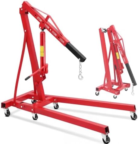 2 Ton Foldable Engine Hoist Cherry Picker Hydraulic Crane 6 Steel Casters by Maxsa+Innovations