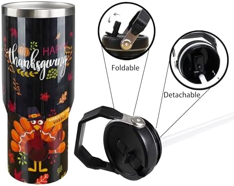 30oz Fall Tumbler with Handle and Flip Straw, Fall Gifts for Women, Reusable Stainless Steel Thanksgiving Tumbler, Insulated Leak Proof Travel Coffee Mug, Thanksgiving Gifts - Image 6