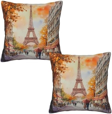 Paris Eiffel Throw Pillow Covers 18x18 inch Set of 2 Pillow Case Cushion Cover for Home Sofa Couch Living Room Car Decor by Mshutbna