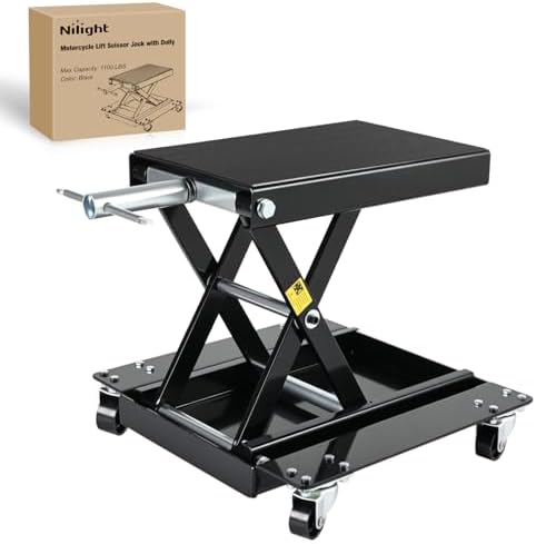 Nilight Motorcycle Lift 1100 LBS ATV Scissor Lift Jacks with Dolly Wheels Crank Handle 5.1"-15.7" Hoist Stand Heavy Duty Steel Lifter Jack for Motorcycles Dirt Bike Garage Storage Repair Tool, Black by Nilight