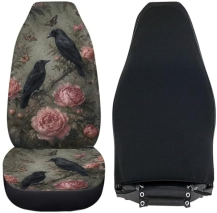 Talayituse Vintage Raven Butterfly Print Car Seat Cover for Front Seats, Stretchy Soft Vehicles Seat Cover Universal Fit High Back Car Interior Accessories for SUV Van Sedan