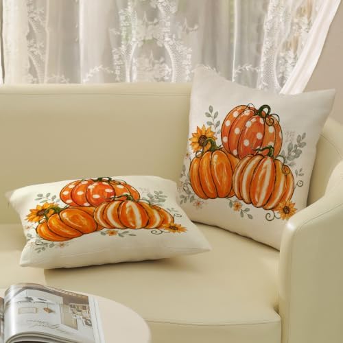 Fall Orange Pumpkin Pillow Covers 18x18 Set of 2 Sunflower - Image 5