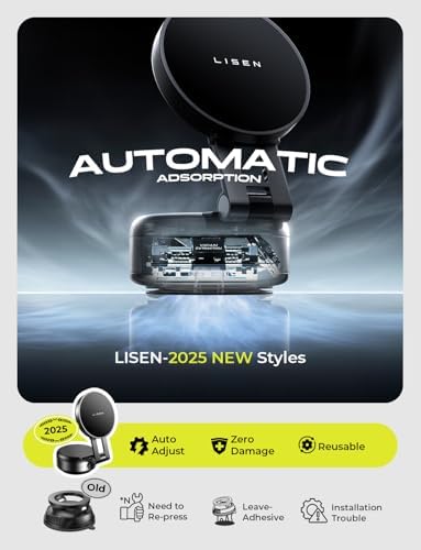 LISEN Portable for iPhone 17 Electric Vacuum Suction Phone Holder for Car MagSafe, Magnetic Phone Holder for Car Suction Cup Phone Mount Foldable for iPhone 17 Pro Max Air /16/15/14/13/12 Kits