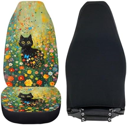 Talayituse Cat Butterfly Flower Print Car Seat Cover Front Seats Only Full Set of 2, Universal Bucket High Back Car Front Seat Covers