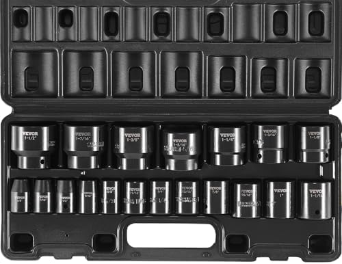 VEVOR Impact Socket Set 1/2 Inches 19 Piece Impact Sockets, 1/2 Inches Drive Socket Set Impact 6-point Hex Sockets Standard SAE (3/8 Inches to 1-1/2 Inches) Standard Socket Assortment by VEVOR