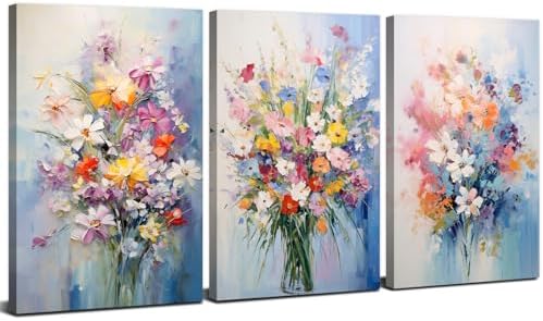 Colorful Flower Pictures Wall Decor Nature Wildflower Canvas Art for Bedroom Abstract Botanical Floral Oil Painting Prints Artwork Daisy Poppy Bouquet Poster Living Room Home Decorations 20x30” 3 Pcs by sunfrower