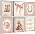 Western Cowgirl Nursery Wall Art Decor Vintage Girl Room Canvas Poster Pink Coquette Nursery Art Prints Preppy Aesthetic Pictures Bow Floral Boots Artwork for Girls Bedroom 8x10 Inch Framed 6Pcs by Unknown