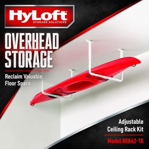 HyLoft 33 in. x 34 in. Adjustable Garage Ceiling Mount Storage Rack Kit, Garage Overhead Storage Bracket, 80842-10, White - Image 2