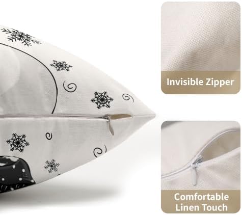 Sweetshow Winter Black Snowman Pillow Covers Set of 2 Linen 20x12 Inches - Image 2