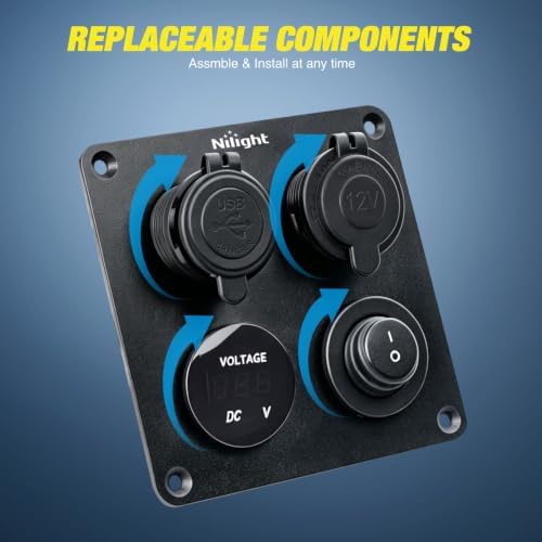 Nilight 4 in 1 Toggle Switch Panel Red Power Outlet USB Charger Voltmeter