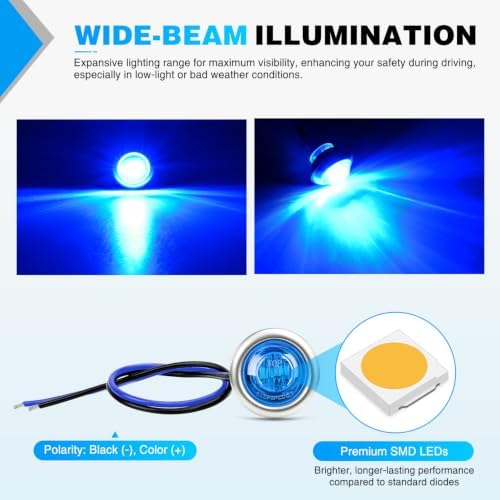 Nilight 3/4" Round Marker Lights 10PCS Blue Side Bullet Clearance Light