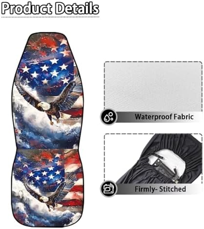 Waterproof Car Seat Cover Elastic Fabrics American Flag Eagle Car Front Seat Protector Breathable Car Seat Cover Easy Installation Universal for Cars Truck SUV Van