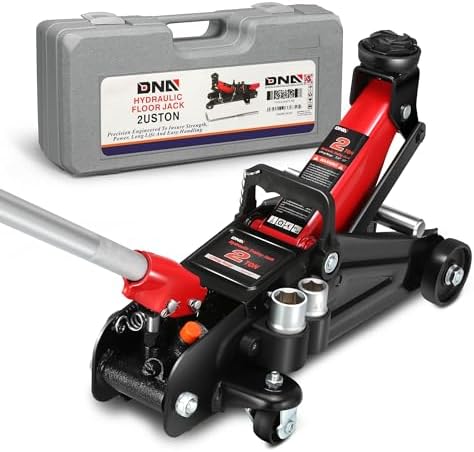 DNA Motoring Floor Jack with Socket and Lock, Low Profile Hydraulic Trolley Jack for Cars Lift, 2 Ton (4000 lbs) Capacity, Lifting Range 5.12"-13", Red, TOOLS-00677-RD by DNAMOTORING-Tools