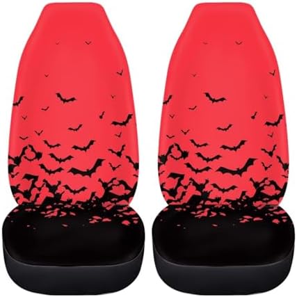 Red Black Bat Halloween Print Car Seat Cover Colorful Cute Print Front Seat Covers 2 pcs, Vehicle Seat Protector Car Mat Covers, Fit Most Vehicle, Cars, Sedan, Truck, SUV, Van