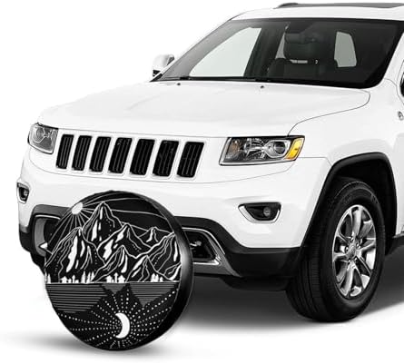 Spare Tire Cover Campsite Mountains with Sun Moon Wheel Tire Covers Waterproof Dust-Proof Wheel Tire Protector Weatherproof Tyre Covers Universal for RV SUV Truck Trailer Off-Road Car Camping 15 Inch