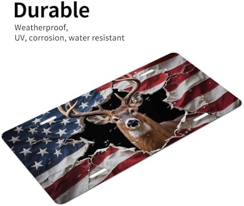 Deer Retro American Flag Cool Front License Plate 6x12 Inch