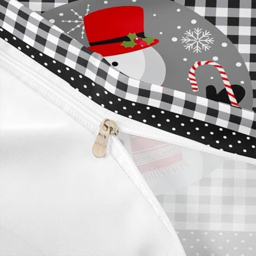 Cute Snowman Kids Duvet Cover Set Twin Size,Merry Christmas Snowflake Xmas Bedding Set,Girls Boys Adults Room Decor,Geometric Grids Dots Fashion Comforter Cover,Black White Quilt Cover,1 Pillowcase - Image 6