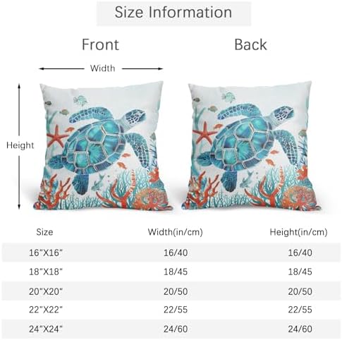 Summer Pillow Covers 20x20 Inch Set of 2, Sea Turtle Throw Pillow Covers Ocean Beach Pillowcase, Coral Starfish Decorative Seasonal Cushion Case Couch for Indoor Outdoor Home Decor - Image 4