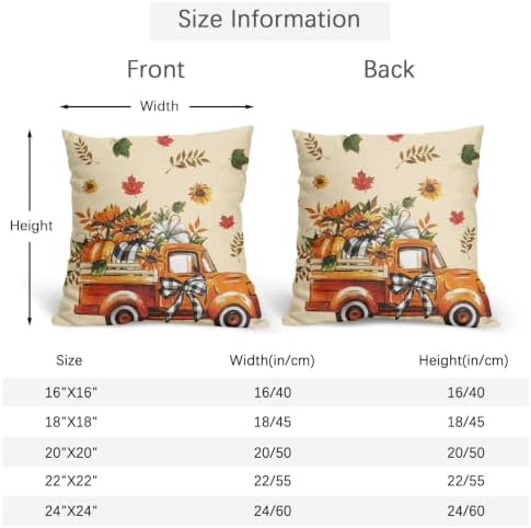 Fall Orange Truck Throw Pillow Covers 20x20 Set of 4 Buffalo Plaid Pumpkin Sunflower Thanksgiving Pillow Covers Plaid Bow Maple Leaves Pillowcase for Kitchen Sofa Cushion Outdoor Bedroom Decoration - Image 4