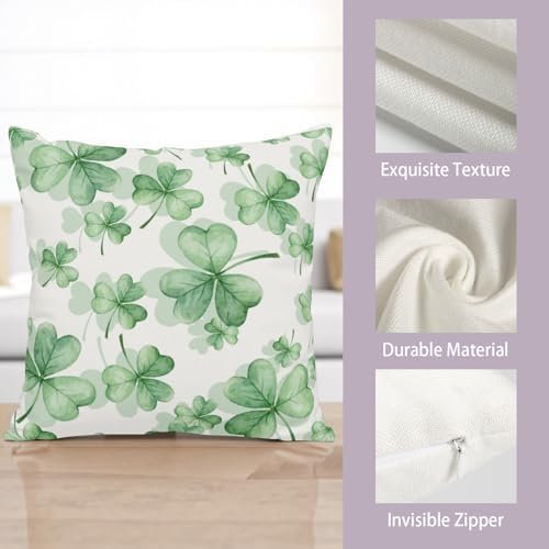 Sweetshow Saint Patricks Day Pillow Covers 12x12 Inches Green Clover Throw Pillow Case Set of 2 Spring Summer Green Leaf Pillows Cotton Linen Cushion Cover for Home Couch Sofa Livingroom - Image 3
