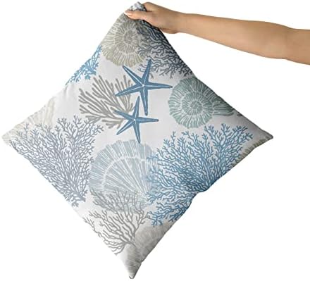 Sweetshow Nautical Coastal Throw Pillow Covers 18x18 Inch Summer Ocean Themed Seashell Coral Starfish Pillow Cases Set of 2 Soft Cotton Square Cushion Covers for Home Couch Sofa Patio Bedroom - Image 6