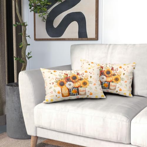 Sweetshow Autumn Sunflowers Vase Pillow Covers Set of 2 Cotton 20x12 Inches - Image 7