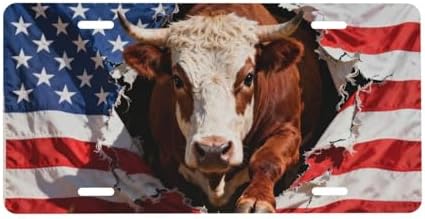 Cow American Flag Retro Front License Plate 6" * 12" for Women