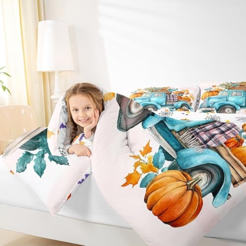 Erosebridal Pumpkin Car Bedding Comforter Sets Pumpkin Flowers Comforter Set, Kids Thanksgiving Gifts Bedding for Boys Girls Little Pumpkin Duvet Insert Fall Home Decor, King - Image 7