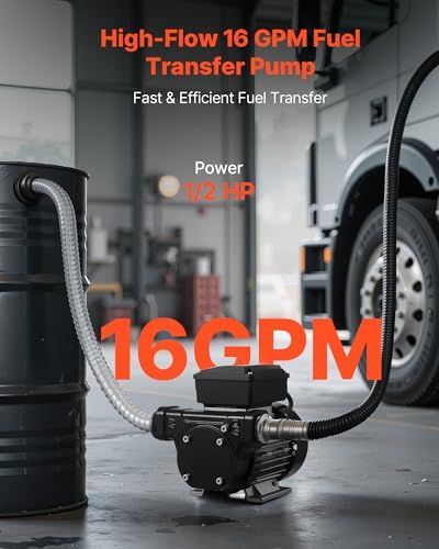 VEVOR Fuel Transfer Pump 110V, 16 GPM 60 L/min, AC Electric Oil Transfer Pump for Diesel Kerosene Biodiesel, with Auto Fuel Nozzle & 2 Hoses, 45 ft/13.7 m Max Lift, for Vehicles, Construction Sites - Image 2