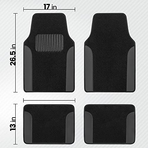 BDK Carpet Floor Mats for Cars, Two-Tone Carpet Car Mat with Faux Leather Accents, Automotive Floor Mat Sets with Built-in Heel Pad, Stylish Interior Car Accessories Grey