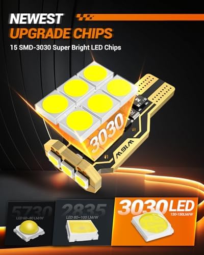 SEALIGHT 912 921 LED Bulb Reverse Light 500% Super Bright T15 Reverse Light Bulb 3030-SMD Chipsets Canbus Error Free 906 W16W 922 912 921 LED Bulb for Backup Lights, 6000K White Pack of 2