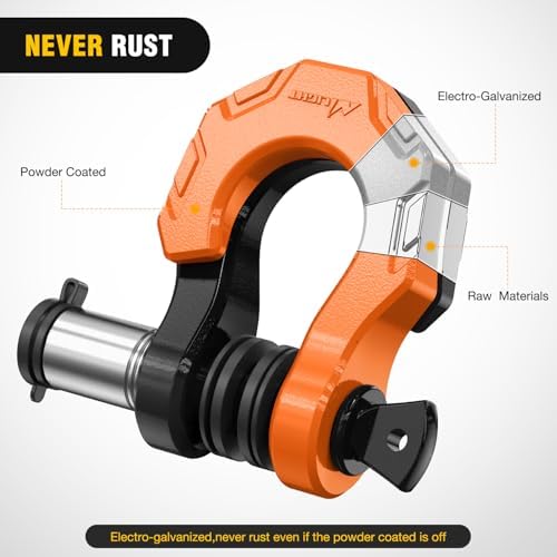Nilight 2 Pack 3/4" D-Ring Separate Shackle 45,000 Lbs Break Strength | Includes 7/8" Lock Pin, Isolators and Washers Off Road Recovery, for Tow Strap Winch Truck Vehicle Black&Orange
