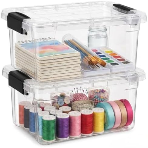 Superio 1.4 Quart Mini Clear Plastic Storage Container with Lid, Stackable Small Organizer Box for Crayons, Art Supplies, Beads, Sewing, Stationery & Food Storage, 2 Pack by Superio