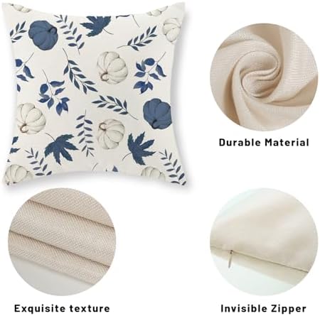 Fall Pillow Covers 20x20 Inch Set of 2 Navy Blue Pumpkin Maple Leaf Pillowcase for Home fall Decor Linen Throw Pillow Covers Autumn Thanksgiving Decorations Outdoor Cushion Case for Couch Sofa - Image 7