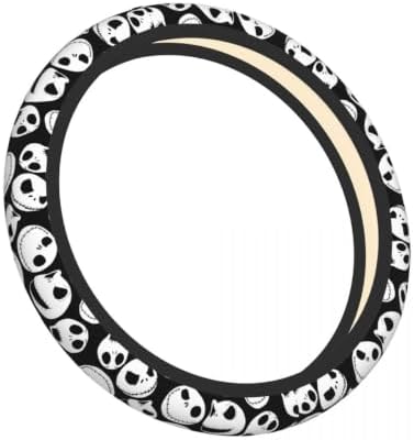 Halloween Jack and Sally Horror Nightmare Christmas Steering Wheel Cover for Women, Neoprene Anti-Slip Universal 15 inch Car Steering Wheel, Anime Car Accessories for Vehicle SUV (Xmas 4)