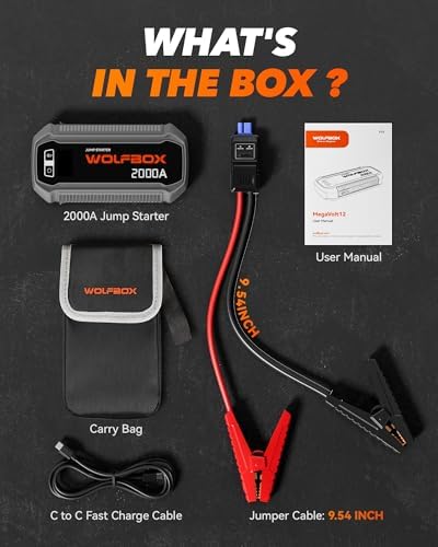 WOLFBOX 2000A &44.4Wh Battery Jumper Starter Portable(7L/6L),with Booster - Image 6