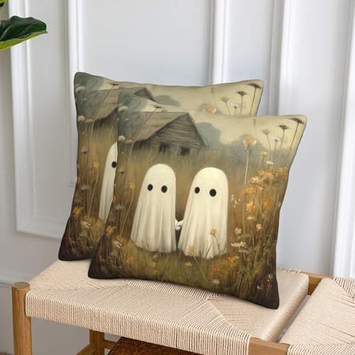 Funny Ghost Couple Throw Pillow Covers 18x18 inch Set of 2 Halloween Pillow Case Cushion Cover for Home Sofa Couch Living Room Car Decor - Image 4