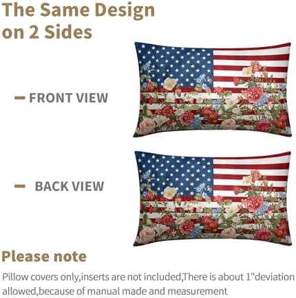 4th of July Pillow Covers 12x20 Set of 2, Patriotic Throw Pillow Covers Independence Memorial Day Pillowcase, Summer Floral Decorative Fourth of July Cushion Case Couch for Indoor Outdoor Home Decor - Image 6