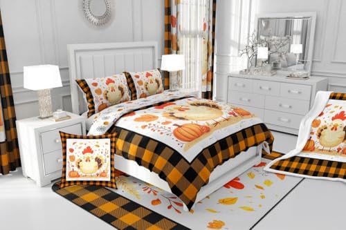 Erosebridal Fall Bedding Sets King - Thanksgiving Turkey Comforter Set for Kids Adults Rustic Farmhouse Duvet Insert Botanical Autumn Leaves Quilt - Image 7