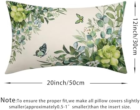 Spring Pillow Covers 12x20 Set of 2 Green Floral Throw Pillow Covers Rustic Pillowcase Linen Decoration Farmhouse Soft Decorative Summer Cushion Case Couch for Indoor Outdoor Home Decor - Image 4