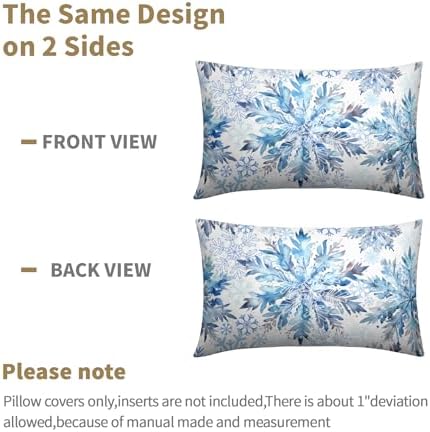 Christmas Pillow Covers 12x20 Set of 2 Decorations Blue White Snowflakes Throw Pillow Covers Decorative Vintage Winter Pillow Case Farmhouse Rustic Pillowcases Cozy Soft for Sofa Bed Chair Home Decor - Image 6