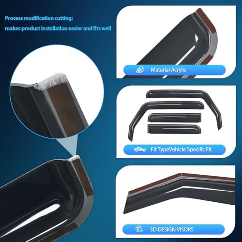 Nilight in Channel Rain Guards for Jeep Gladiator 2020 2021 2022 2023 2024 2025 2026 Side Window Deflectors, Vent Window Visors-4PCS