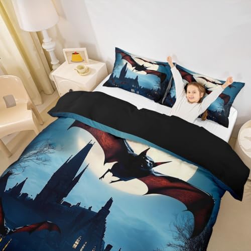 Feelyou Halloween Bedding Set Horror Dark Bats Bedding Duvet Cover Set for Boys Girls Trick or Treat Decor Comforter Cover Set Scary Moon Castles Bedspread Cover Bedroom Quilt Cover 2Pcs Twin Size - Image 5
