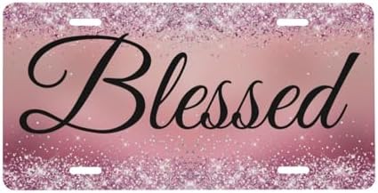 Glitter Blessed Pink Cool Front License Plate 6x12 Inch